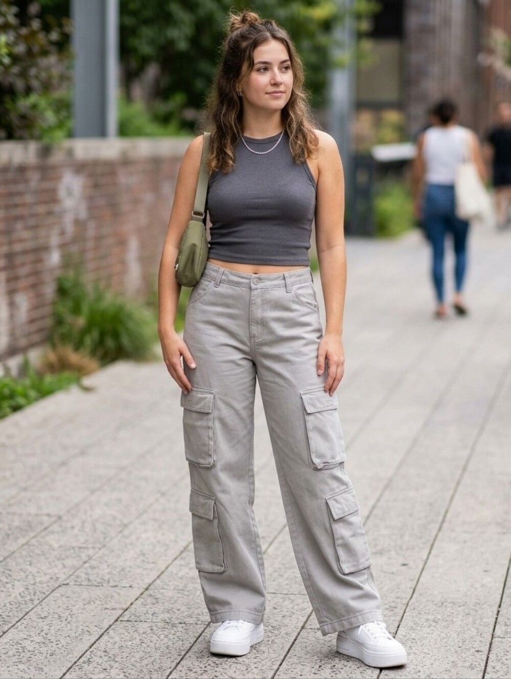 H&M Divided Gray Wide Leg Multi Pocket Cargo Pants Size 12